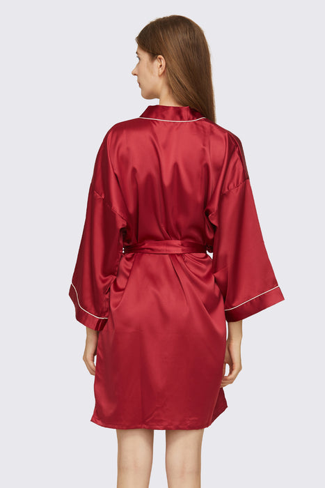 Pipe Satin Robe 3/4 Sleeves Length Bathrobe