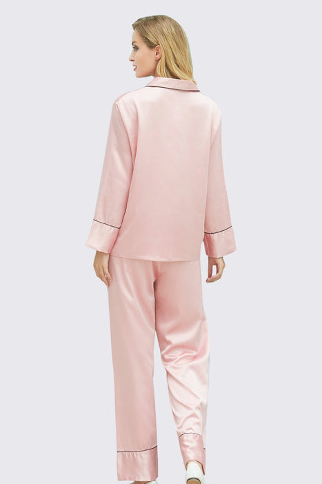 Dusty rose Long Sleeves Pajama Set With Long Pants Satin Pyjama