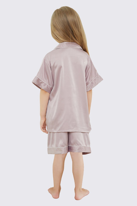 Light Pink Satin Pajama Set For Kid Short Length