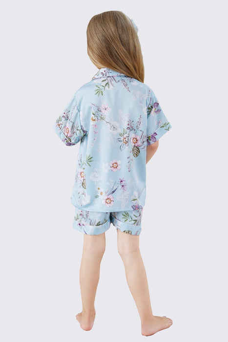 Kid Floral White Satin Pajama Set Short Length