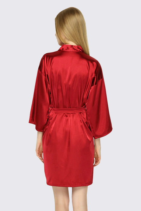 Coral Bridesmaid Satin Robe Short Length For Women