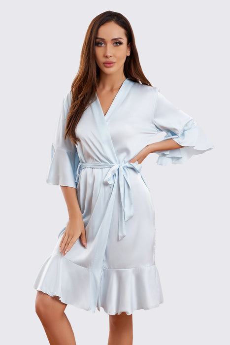 Ruffle Silk Robe Satin Solid Bridesmaid Robe