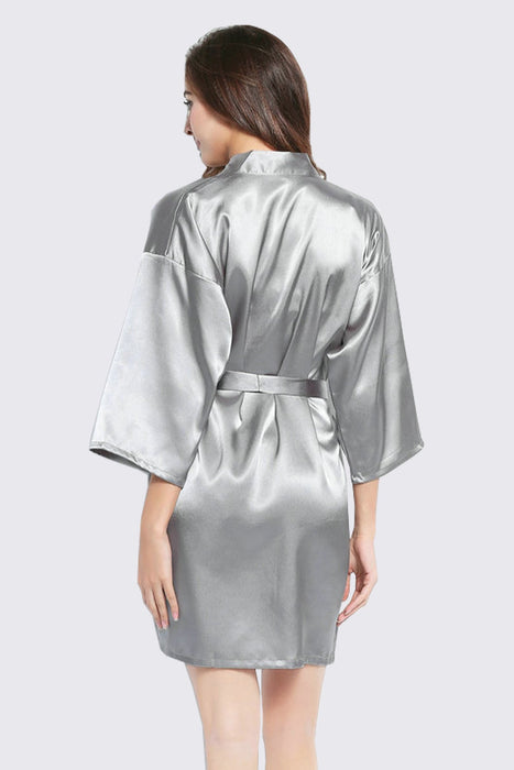 Black Kimono Satin Robe Short Length For Women