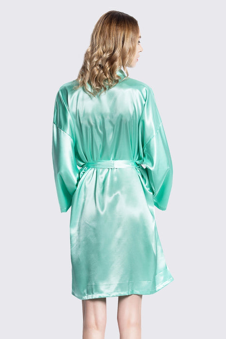 Peach Kimono Satin Robe Short Length For Women