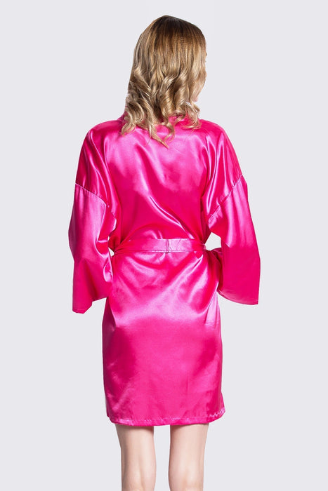 Peach Kimono Satin Robe Short Length For Women