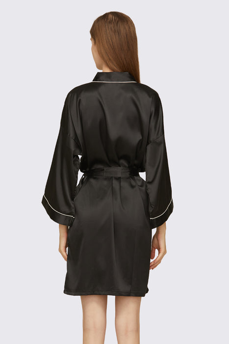 Black Satin Pipe Robe Short Bridesmaid Robe