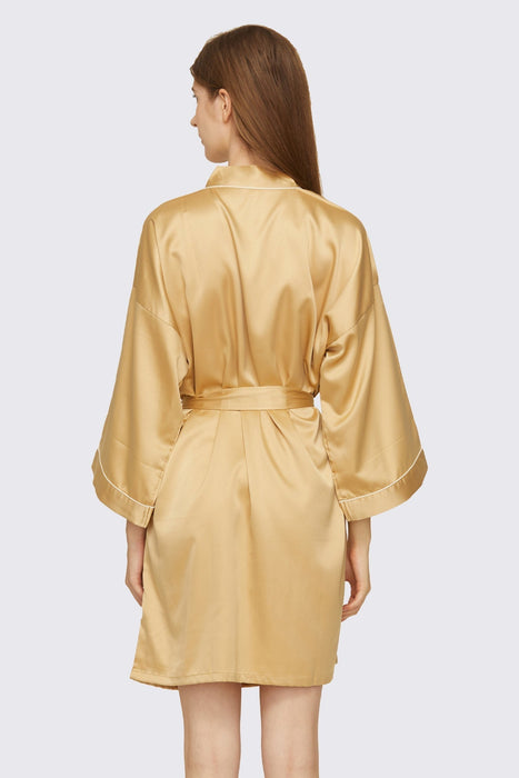 Gold Satin Pipe Robe Short Bridesmaid Robe