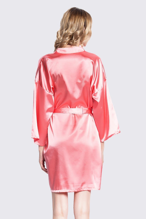 Coral Bridesmaid Satin Robe Short Length For Women