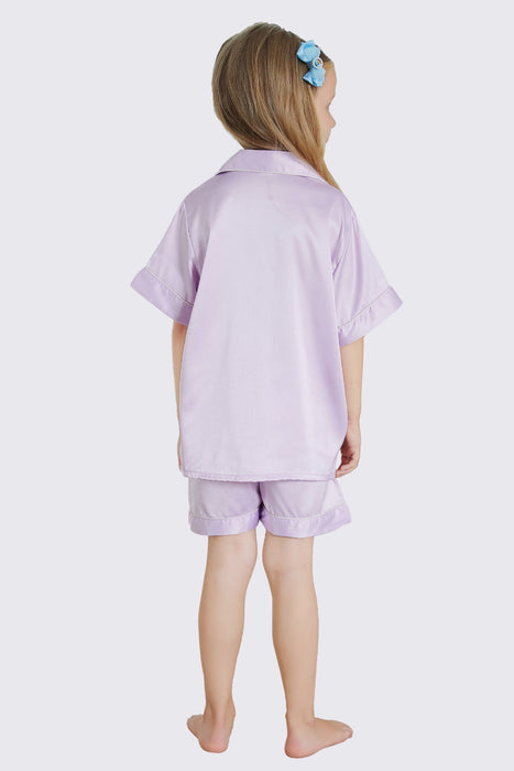 Light Pink Satin Pajama Set For Kid Short Length