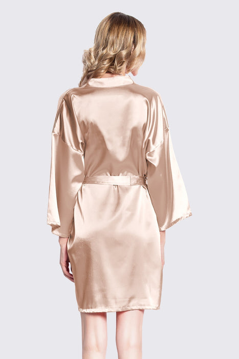 Peach Kimono Satin Robe Short Length For Women