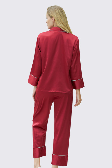 Long Sleeves Pajama Set With Long Pants Satin Pyjama