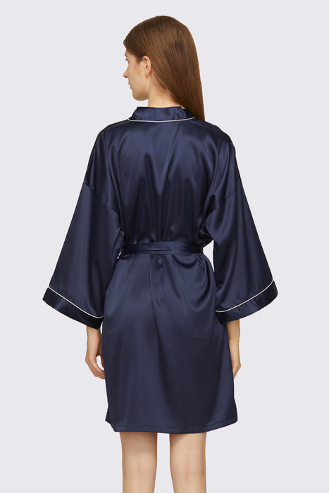 Black Satin Pipe Robe Short Bridesmaid Robe