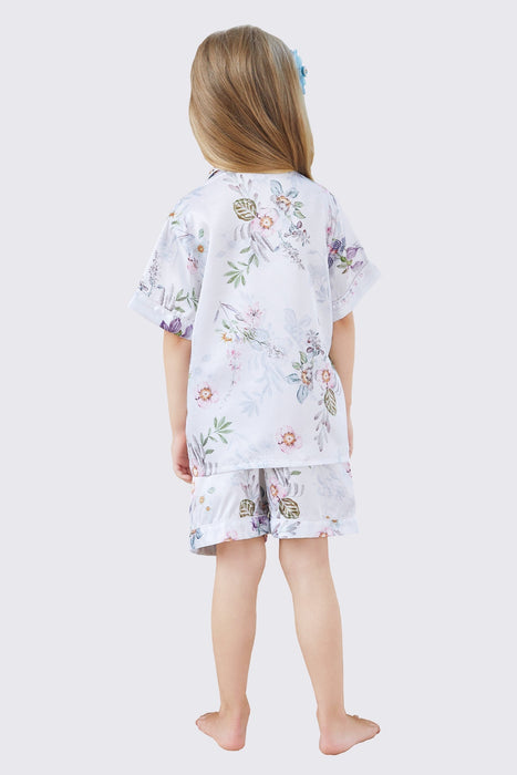 Kid Floral White Satin Pajama Set Short Length