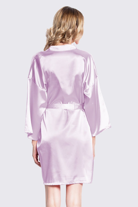 Peach Kimono Satin Robe Short Length For Women