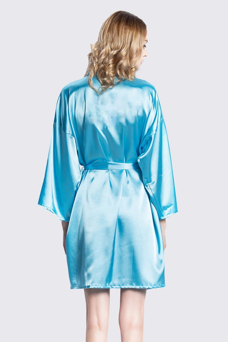 Peach Kimono Satin Robe Short Length For Women