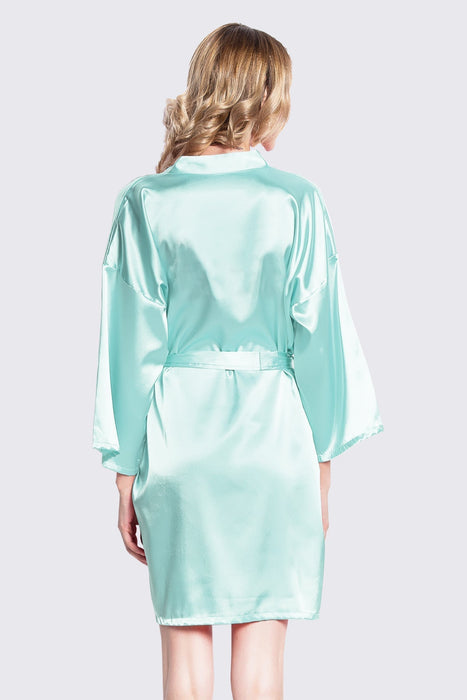 Mint Kimono Satin Robe Short Length For Women