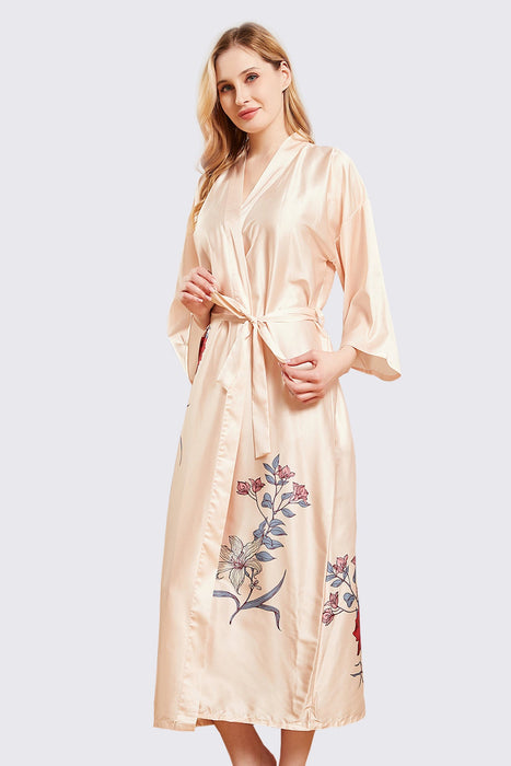 Black Silk Digital Floral Robe Satin Robe For Women