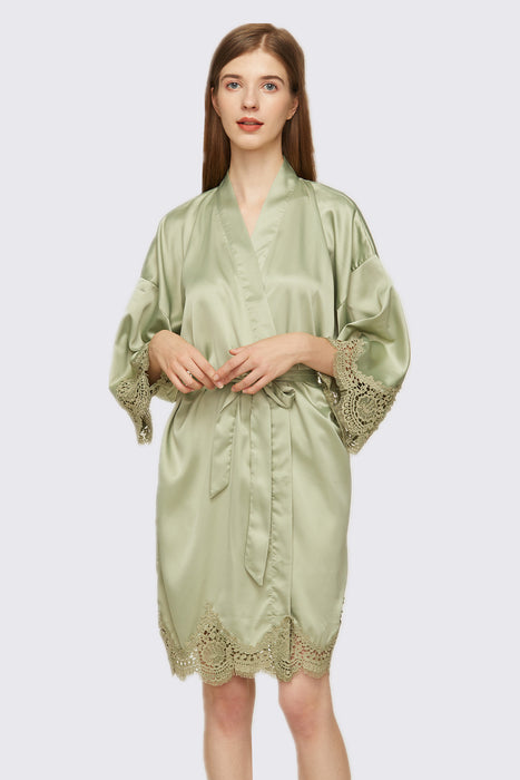 Short Satin Lace Robe Bridesmaid Robe Women Sleepwear