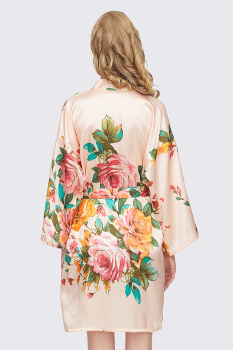 Blush Floral Satin Robe Short Sleepwear