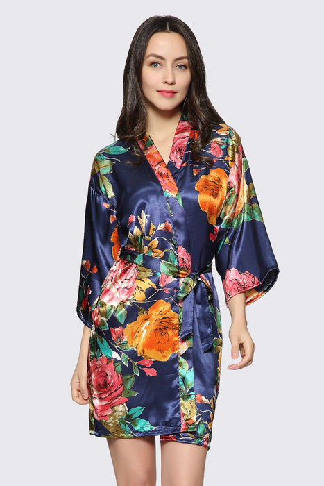 Blush Floral Satin Robe Short Sleepwear