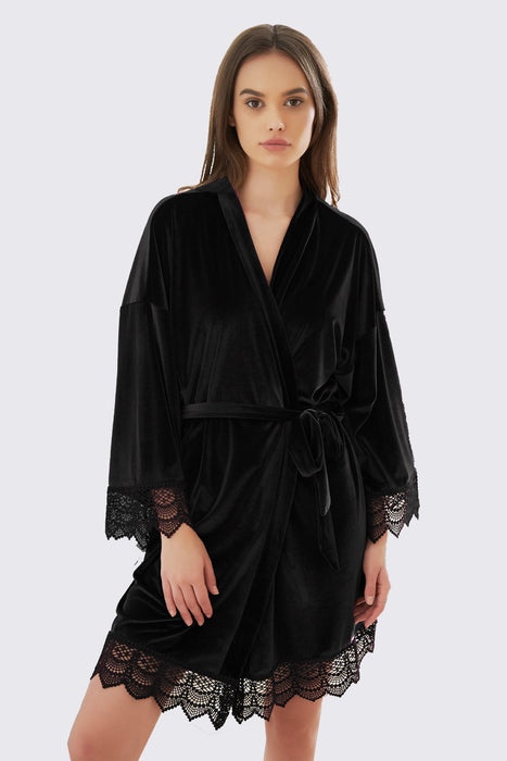 Velvet Short Lace Robe Black Robe For Women