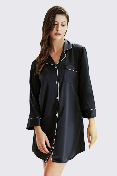 Satin Shirt Knee Length For Women Sleepwear