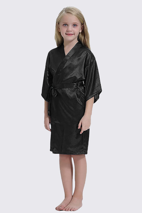 Kid Satin Plain Robe Floral Girl Kimono Kid's Robe