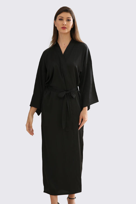 Long Black Satin Robe Full Length For Wedding