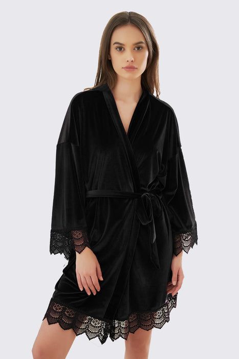 Velvet Short Lace Robe Olive Green Robe For Women