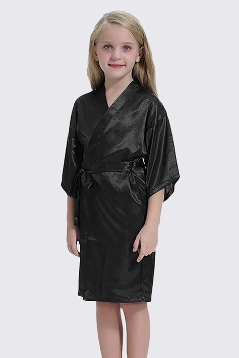 Kid Satin Plain Robe Floral Girl Kimono Kid's Robe