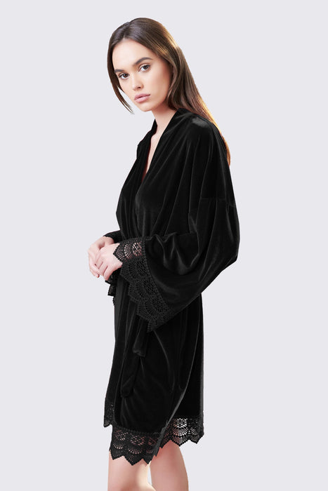 Velvet Short Lace Robe Black Robe For Women