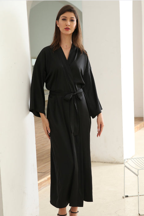 Long Black Satin Robe Full Length For Wedding