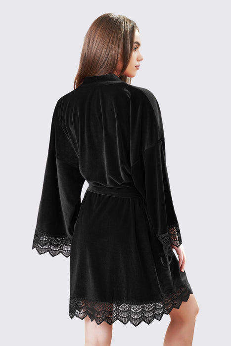 Velvet Short Lace Robe Black Robe For Women