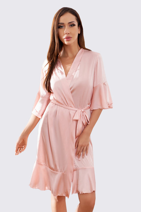 Ruffle Silk Robe Satin Solid Bridesmaid Robe