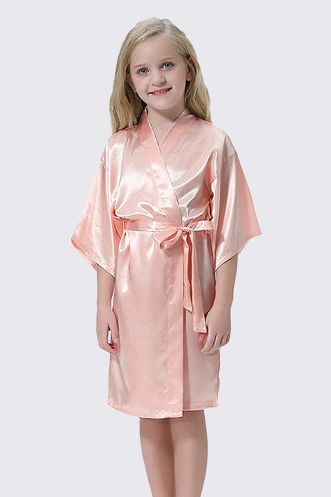 Green Kid Satin Plain Robe Kimono Kid's Robe