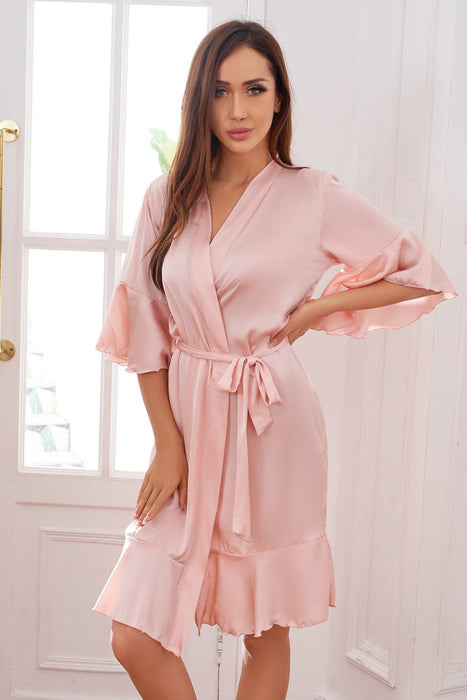 Ruffle Silk Robe Satin Solid Bridesmaid Robe