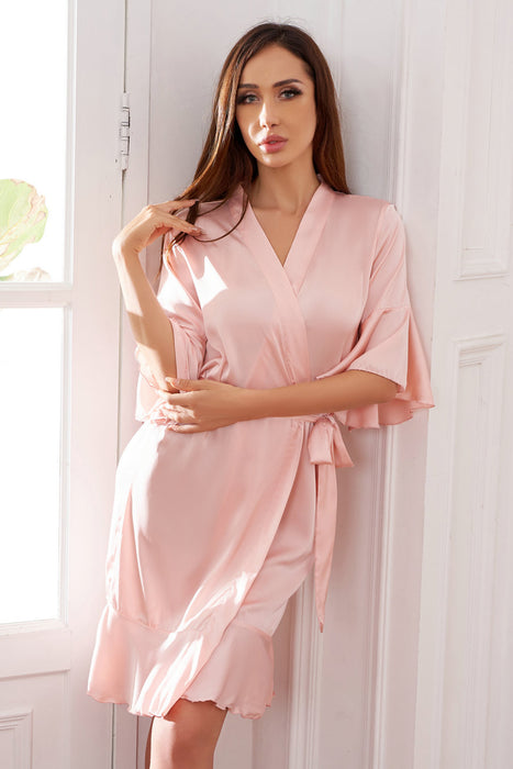 Ruffle Silk Robe Satin Solid Bridesmaid Robe