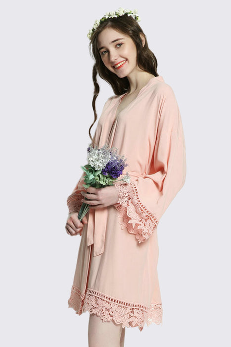 Blush Cotton Floral Lace Robe For Women Bridal Robe