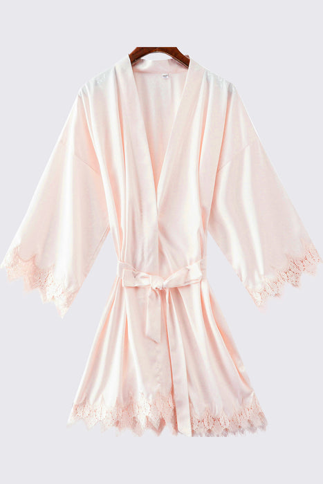 Mauve Bridesmaid Satin Lala Lace Robe Knee Length