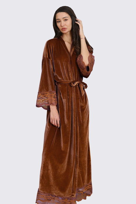 Velvet Lace Long Robe Green Bathrobe For Women