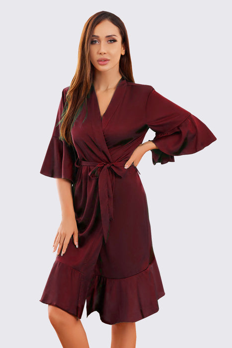 Ruffle Silk Robe Satin Solid Bridesmaid Robe