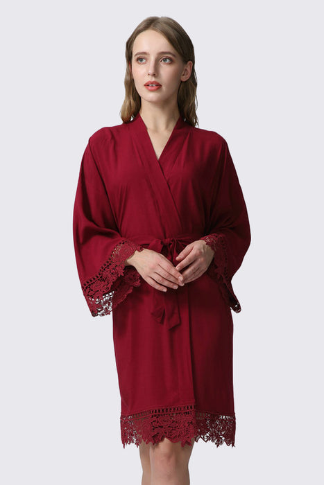 Rayon Cotton Floral Lace Robe For Women Bridal Robe