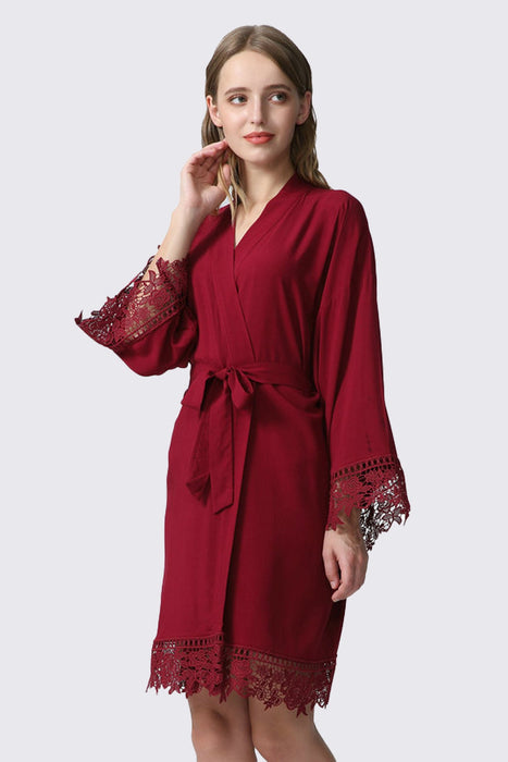 Mauve Rayon Cotton Floral Lace Robe For Women Bridal Robe