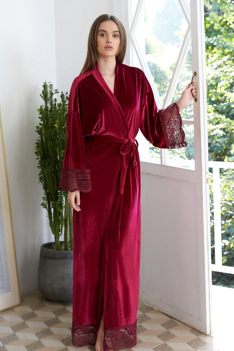 Velvet Lace Long Robe White Bathrobe For Women