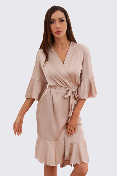 Pink Ruffle Silk Robe Satin Solid Bridesmaid Robe