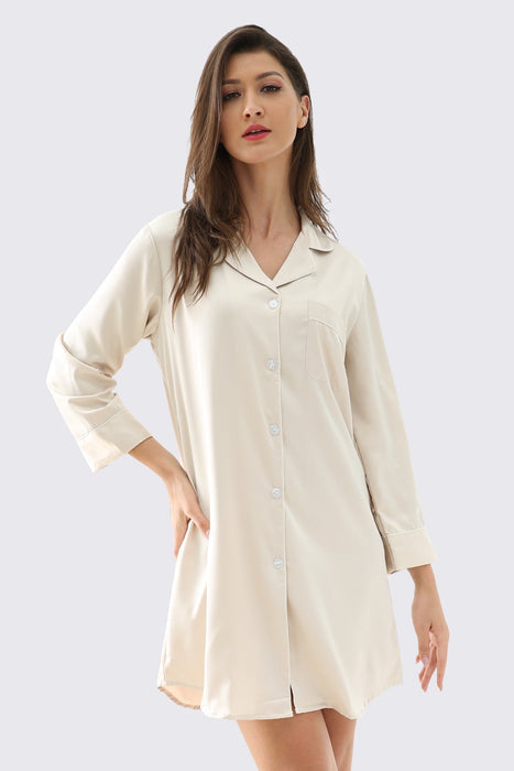 Champagne Satin Shirt Knee Length For Women Sleepwear