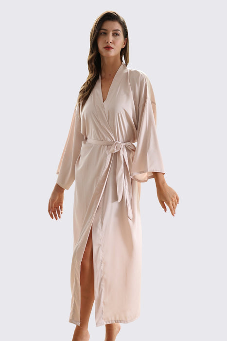 Champagne Sleepwear Long Satin Robe Full Length For Wedding