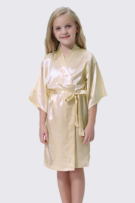 Kid Satin Plain Robe Floral Girl Kimono Kid's Robe