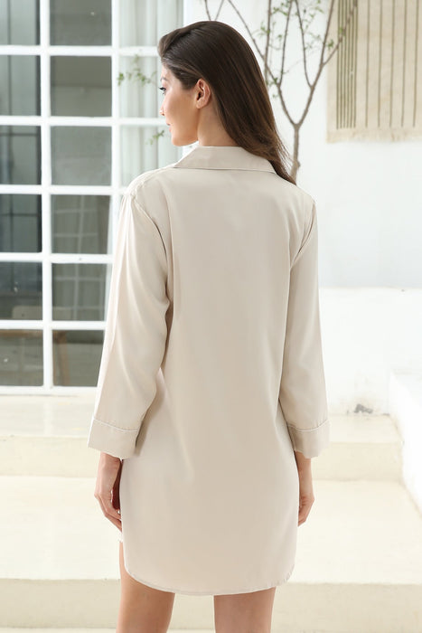 Champagne Satin Shirt Knee Length For Women Sleepwear