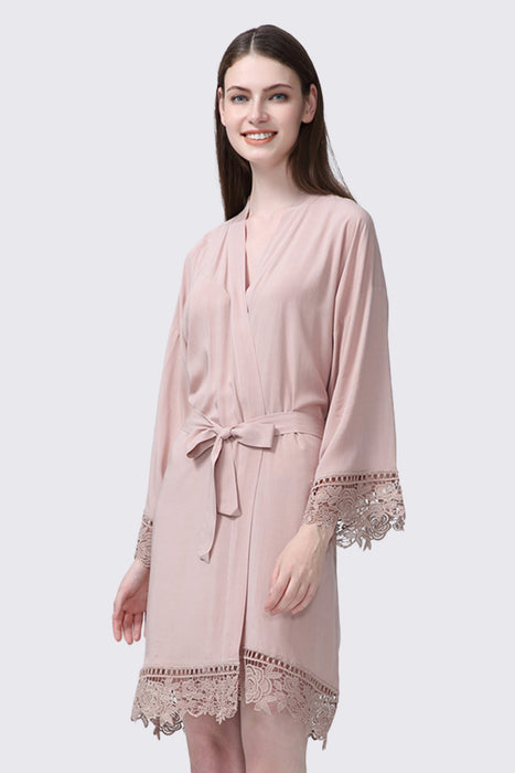 Blush Cotton Floral Lace Robe For Women Bridal Robe